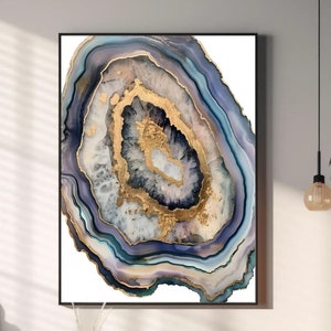 Blue Amethyst Geode Wall Art - Abstract Crystal Print