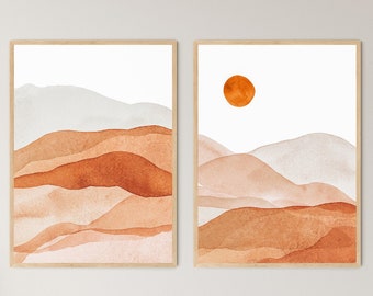 Rolling Hills, Burnt Orange Wall Art, Abstract Mountain Wall Art, Mid Century Modern Wall Art, Modern Scandinavian Wall Art, Rustic