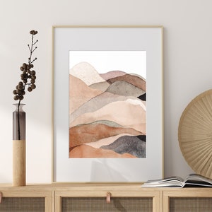 Mid-Century Modern Desert Mountain Print, Burnt Orange (Matte Paper)
