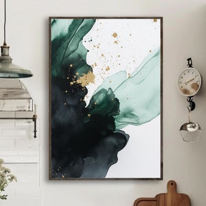 Green and Gold Abstract Art Print: Modern Home Decor