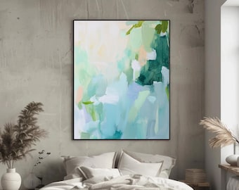 Abstract art, modern painting, cool tones, minimalist art, brushstrokes, contemporary art, blue hues, tranquil art, artistic expression