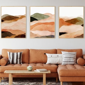 Desert Print, Southwestern Decor, Desert Art, Mountain Print, Modern Abstract Wall Art, set of 3, triptych art, abstract print set, art set