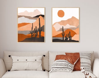 Desert Print, Southwestern Decor, Desert Art, Mountain Print, Modern Abstract Wall Art, set of 3, triptych art, abstract print set, art set