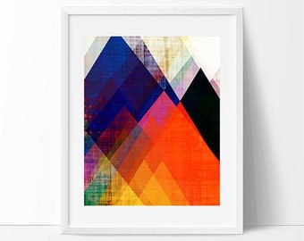 mountain art, geometric art, contemporary art print, modern art print, colorful wall art, midcentury art, scandinavian design, art, modern