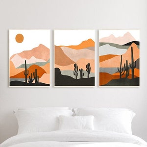 Desert Print, Southwestern Decor, Desert Art, Mountain Print, Modern Abstract Wall Art, set of 3, triptych art, abstract print set, art set