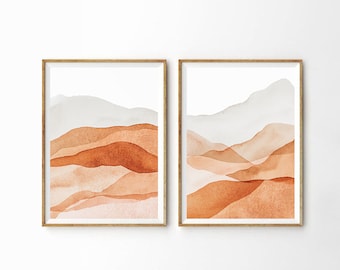 Abstract Mountain Wall Art: Burnt Orange, Mid Century Style - Rustic Earth Tones
