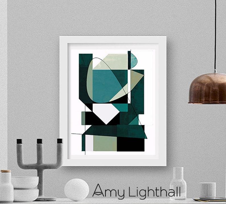 8 X 8 Print Teal Art Geometric Print Modern Painting Mid Etsy