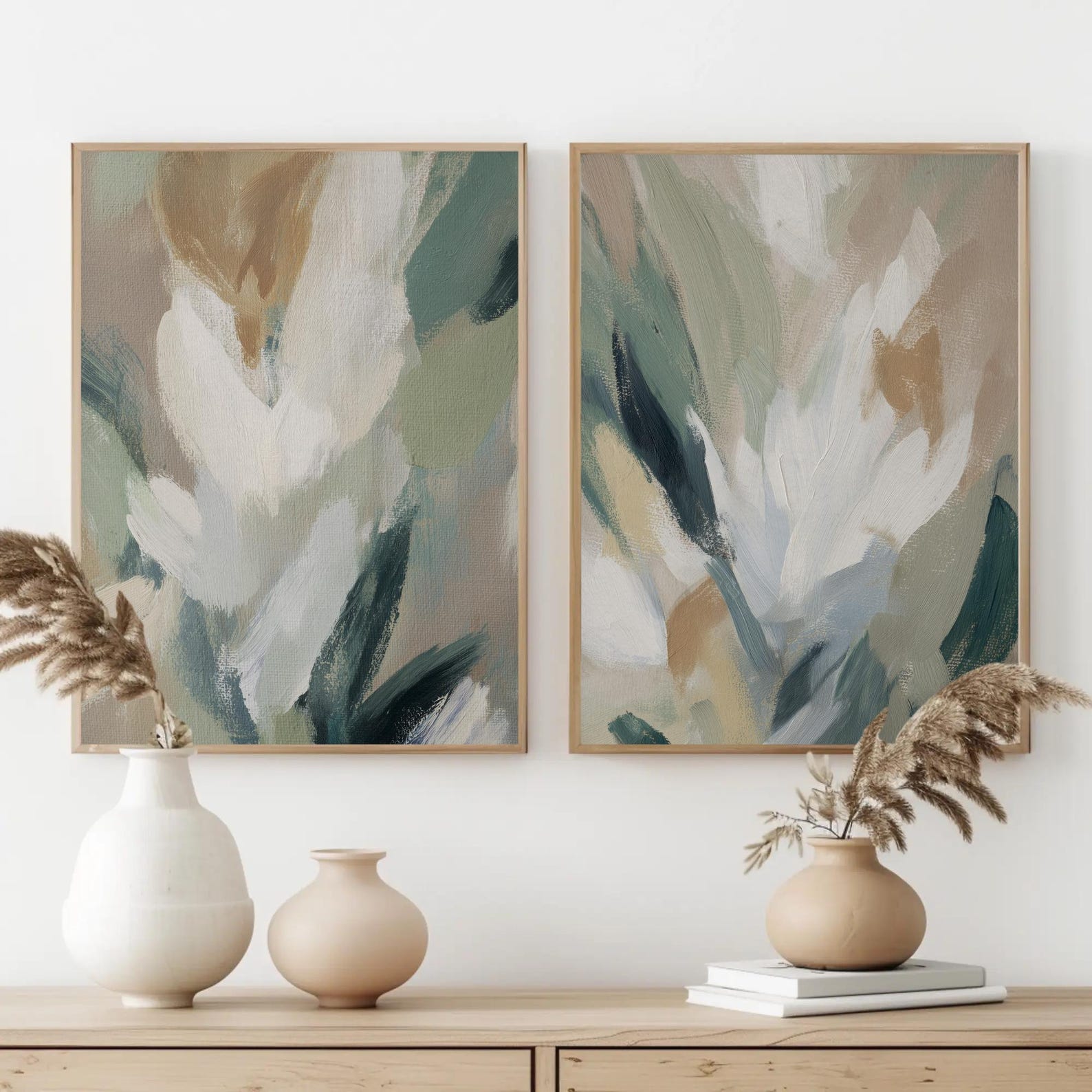 Neutral Botanical Abstract Wall Art | Sage Green and Beige Modern Print ...