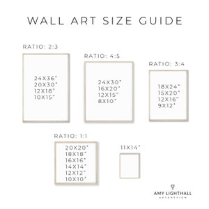 May include: A wall art size guide with different ratios and corresponding dimensions in inches. The ratios are 2:3, 4:5, 3:4, and 1:1. The dimensions are listed in inches, for example, 24x36 inches, 20x30 inches, 12x18 inches, 10x15 inches, 16x20 inches, 18x24 inches, 15x20 inches, 12x16 inches, 9x12 inches, 20x20 inches, 18x18 inches, 16x16 inches, 14x14 inches, 12x12 inches, 10x10 inches, and 11x14 inches.
