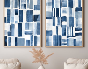 Blue Abstract Modern Art Print - Set of Two | Diptych Wall Art | Watercolor Wall Art |  Blue Room Decor | Blue Home Decor