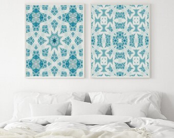 Blue Abstract Modern Art Print - Set of Two | Diptych Wall Art | Watercolor Wall Art |  Blue Room Decor | Blue Home Decor