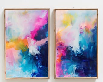 Abstract Art Prints Set: Hot Pink, Teal, Orange, Yellow