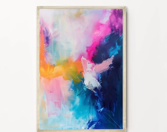Colorful Abstract Art Print: Hot Pink, Teal, Orange, Yellow