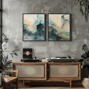 Conjunto de láminas de arte abstracto verde: tonos beige modernos imagen 4
