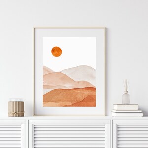 Mountain Wall Art Print: Scandinavian Midcentury Style - Orange and Geometric