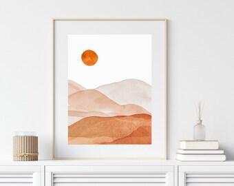 Mountain Wall Art Print: Scandinavian Midcentury Style - Orange and Geometric