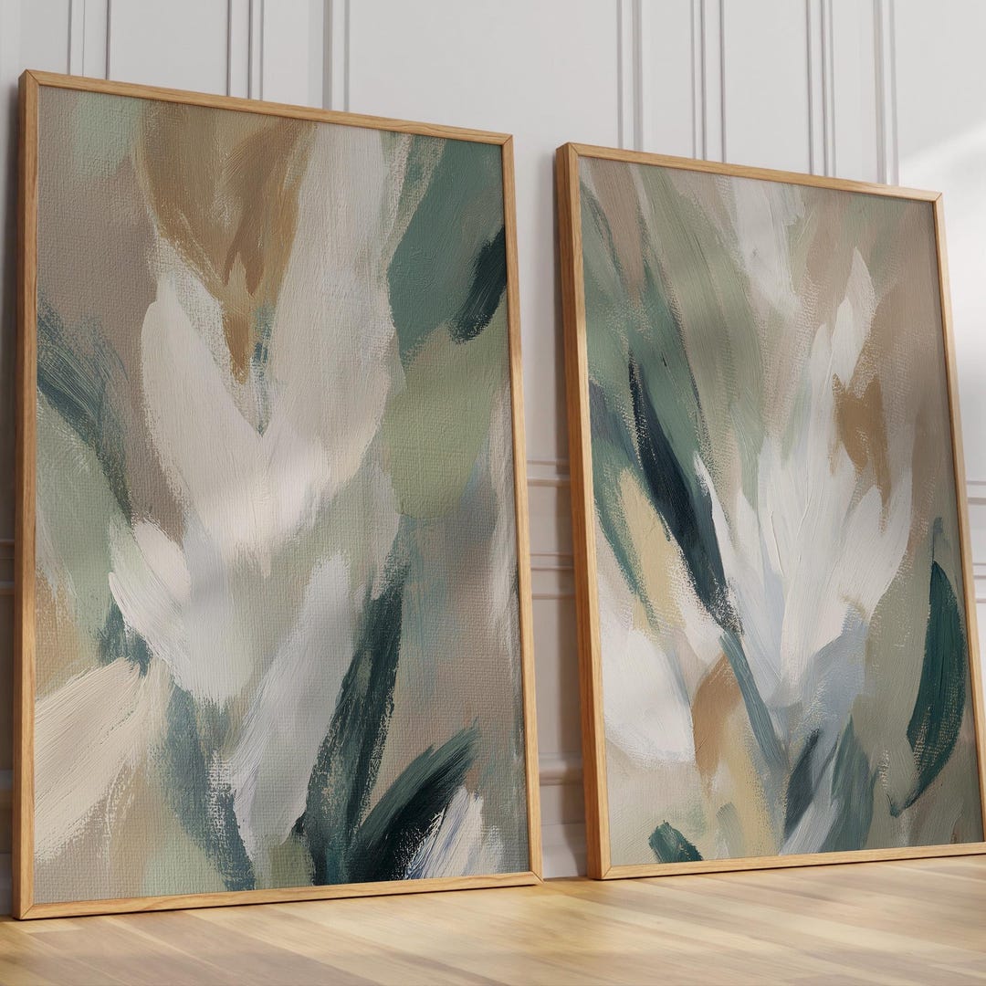 Neutral Botanical Abstract Wall Art | Sage Green and Beige Modern Print ...
