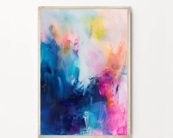 Colorful Abstract Painting - Hot Pink Teal Orange Yellow - Archival Prints Multiple Sizes