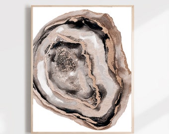 Agate Print, Watercolor Agate, Painting, Agate Wall Art, Geode Wall Art, Black geode art, Mineral Art, Mineral Wall Decor, Agate Slice Print