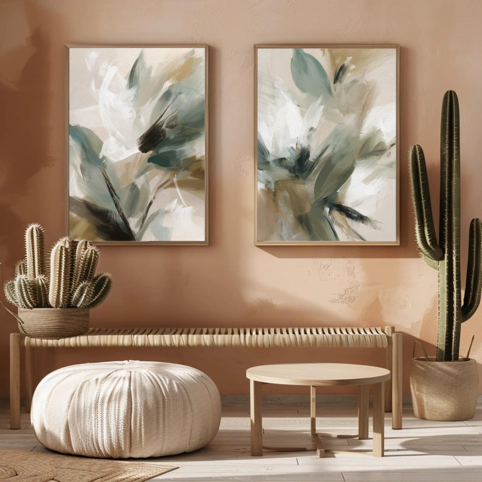 Neutral Botanical Abstract Wall Art | Sage Green and Beige Modern Print ...