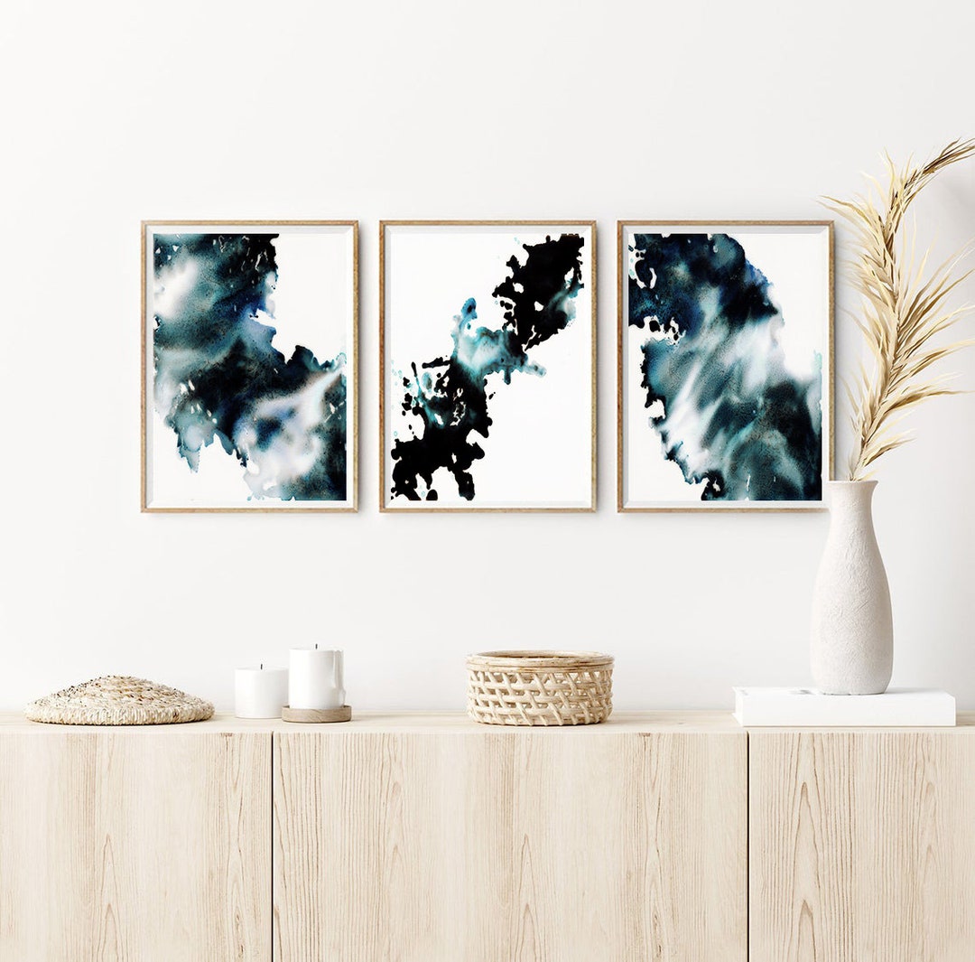Minimalist Art Set Blue Abstract Wall Art Set of 3 Prints - Etsy