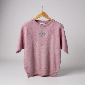Vintage 1980s Bay Point Pink Floral Embroidered Sweater M – Cottagecore Knit Pullover – Soft Girl Coquette Granny Chic Knitwear
