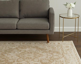 Alfombra de lana Sandstone Elegance para sala de estar y dormitorio, alfombra personalizada con mechones de 5x8 pies, envío rápido.