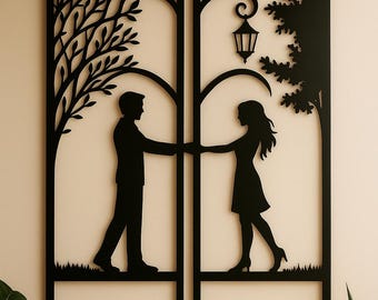 Árbol de los enamorados besándose SVG / Archivo de corte láser para pareja romántica / CNC Plasma DXF / Diseño de arte mural en metal / Glowforge Cricut xTool