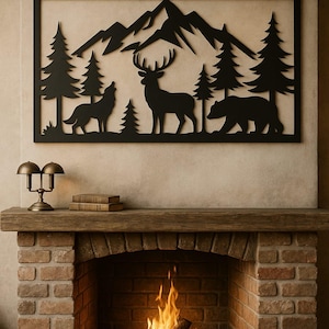 Mountain Wildlife Scene SVG: Deer, Bear, Wolf Laser Cut File (Digital Download)