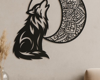 Mandala de lobo aullando, SVG DXF para CNC, Cricut, sublimación (descarga digital)