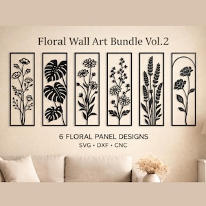 Blommig metallväggkonst SVG-paket Vol.2 | Laserskuren väggkonst | CNC-plasmaskärningsfil | Botanisk väggdekor | Glowforge Cricut xTool DXF