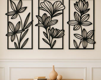 Paquete de arte mural floral DXF SVG PNG: diseños vectoriales cortados con láser CNC para decoración en metal, madera y acrílico