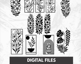 Arte floral de pared en metal (SVG, DXF) / Decoración cortada a láser (descarga digital)