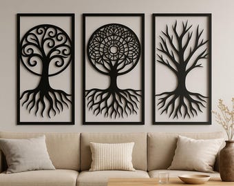 Tríptico del Árbol de la Vida – Arte mural de metal cortado con láser (SVG DXF)