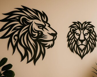 Arte de pared de metal con cabeza de león tribal: archivos SVG y DXF geométricos (descarga digital)