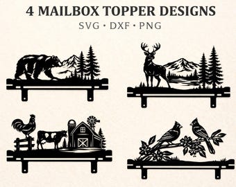 Paquete de archivos SVG para adornos de buzón / Adorno para buzón con diseño de oso, ciervo y cardenal / Archivo de corte por plasma CNC / Archivo DXF de corte láser / Decoración metálica para buzón