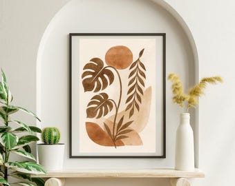 Impresión botánica bohemia: arte vegetal abstracto en tonos tierra (SVG, PNG y PDF)