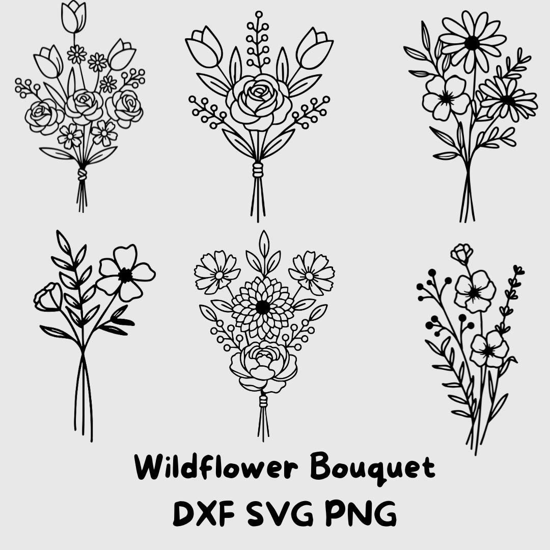 6 Wildflower Bouquet SVG Bundle | Laser Cut File Farmhouse Decor | Line ...