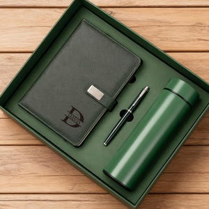 Custom Engraved Leather Notebook Set With Pen&Thermos Cup