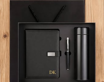 Personalized Vegan Leather Journal Set With Thermos Cup & Pen