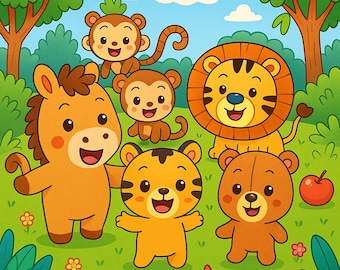 Cute Animal Coloring Book PDF – 25 Printable Pages for Kids & Adults, Instant Digital Download, Bold and Easy Coloring Book