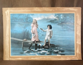 Antique 1906 Lithograph Print Peace Offering Hallen Weiner Children Lily 6018