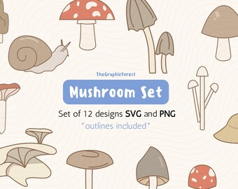 mushroom svg png bundle fungi fall clipart autumn forest floor graphics