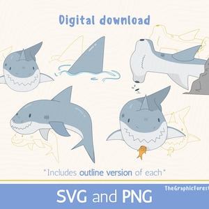 cute shark designs svg png friendly sharks clipart ocean graphics sea animals svg