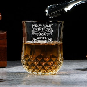 Vintage 1945 Engraved Whiskey Glass - 80th Birthday Aged to Perfection – 80 Year Old Gifts Bourbon Scotch Whisky Tumbler Glass & Coaster Set