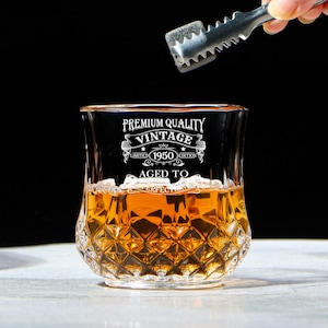 Vintage 1950 Engraved Whiskey Glass – 75 Year Old Gifts Bourbon Scotch Whisky Tumbler Glass & Coaster Set - 75th Birthday Aged to Perfection