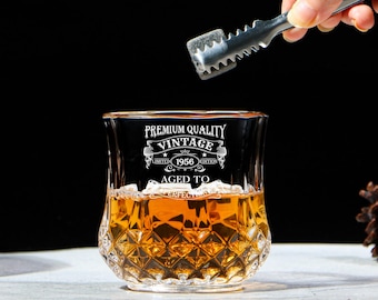 70 Year Old Gifts Bourbon Scotch Whisky Tumbler Glass & Coaster Set - 70th Birthday Aged to Perfection – Vintage 1956 Engraved Whiskey Glass