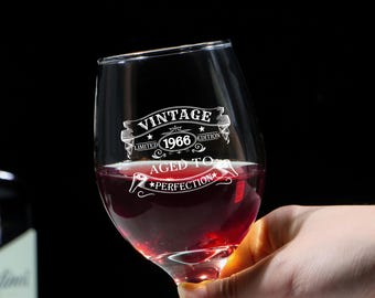 60 Year Old Wine Glass- Aged to Perfection 60th Birthday Gift – Vintage 1966 Engraved Wine Glass – Birthday Gift – Gift for the Wine Lover