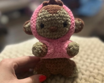 Handgemaakte gehaakte aap knuffel met capuchon – zachte, knuffelbare, knuffelbare hoodie in aangepaste kleur voor kinderen of kinderkamer