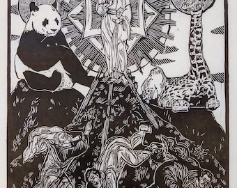 Baffled Saints Woodcut Print: Sino-African Geopolitics, Limited Edition